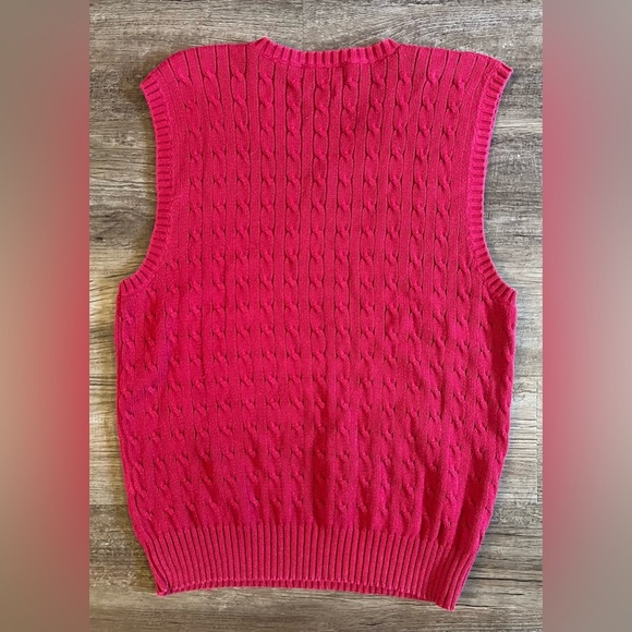VTG POLO RALPH LAUREN Men Medium Maroon Cotton V-Neck CableKnit Sweater Vest E21 - Picture 2 of 5